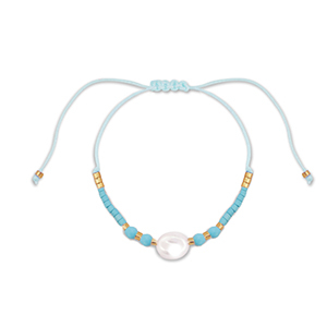 Pulseras trendy abalorios mixtas Azul claro-blanco-dorado