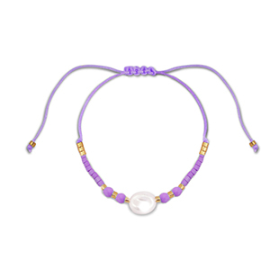 Pulseras trendy abalorios mixtas P&uacute;rpura-blanco-dorado