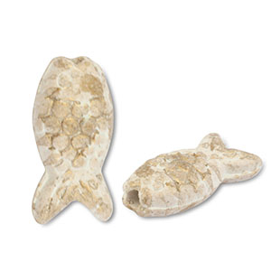 Abalorios de cer&aacute;mica griega DQ pez Blanco-marr&oacute;n chiaro-dorado
