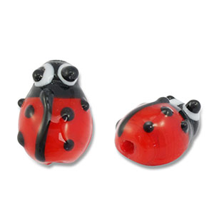 Abalorios de vidrio pintados a mano mariquita Rojo-negro-blanco
