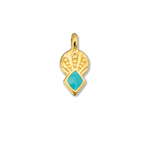 Colgantes met&aacute;licos DQ rombo Azul turquesa-Dorado (sin n&iacute;quel)