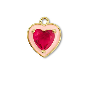 Metal TQ lat&oacute;n colgante coraz&oacute;n Dorado-rosa crema-vino tinto frutos rojos