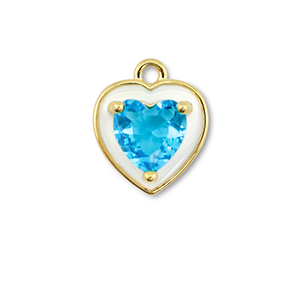 Metal TQ lat&oacute;n colgante coraz&oacute;n Dorado-blanco-azul claro