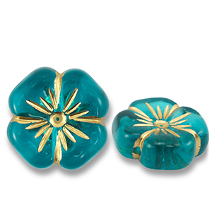 Abalorios acr&iacute;licos flor Azul verdoso-dorado