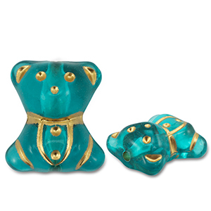 Abalorios acr&iacute;licos oso Azul verdoso-dorado