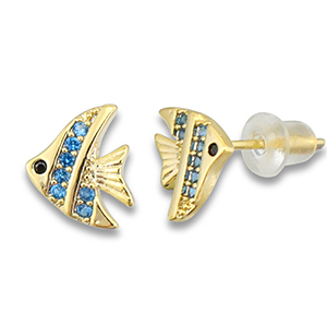 Metal TQ lat&oacute;n pendiente pez Dorado-azul claro