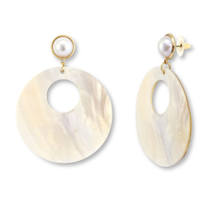 Pendientes trendy en concha redondos Blanco (color natural)-rosa claro-dorado