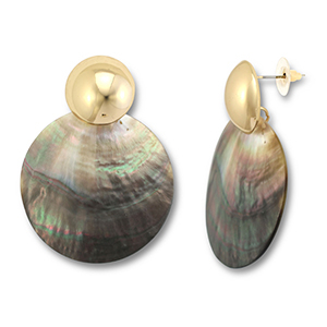 Pendientes trendy en concha redondos Blanco (color natural)-marr&oacute;n-dorado