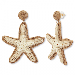 Pendientes trendy de rafia estrella de mar Beige-marr&oacute;n claro-dorado
