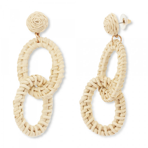 Pendientes trendy de rafia &oacute;valo Beige-dorado