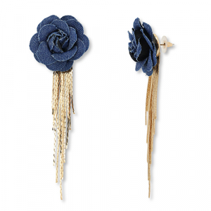 Pendientes trendy look denim flor Azul denim-dorado