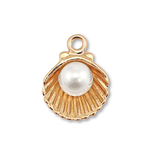 Colgantes met&aacute;licos esmalte conchas con perla Dorado-blanco