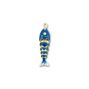 Colgantes de lat&oacute;n Eco-brass&reg; pez Dorado-azul oscuro-blanco