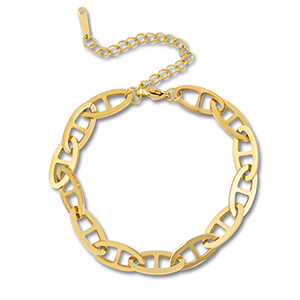 Pulseras Acero Inox con eslab&oacute;n &oacute;valo Dorado