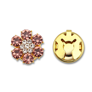 Cubrebotones de lat&oacute;n Eco-brass&reg; zirc&oacute;n flor Dorado-rosa vintage-cristal