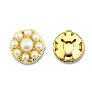 Cubrebotones de lat&oacute;n Eco-brass&reg; perlas Dorado-blanco