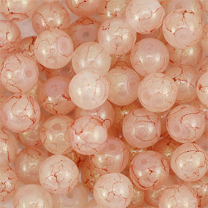 Abalorios de vidrio con glitter 8 mm Rosa polvo-dorado