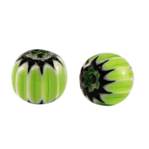 Abalorios Millefiori tubo Verde-blanco