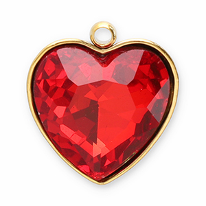 Colgantes Acero Inox faceteado coraz&oacute;n Dorado-rojo