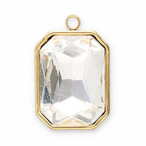 Colgantes Acero Inox faceteado rect&aacute;ngulo Dorado-cristal