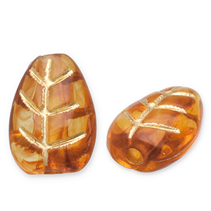 Abalorios acr&iacute;licos hoja Marr&oacute;n co&ntilde;ac-dorado