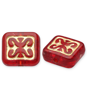 Abalorios acr&iacute;licos rect&aacute;ngulo Rojo-dorado