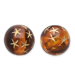 Abalorios acr&iacute;licos 10 mm redondos con estrellas Marr&oacute;n co&ntilde;ac-dorado