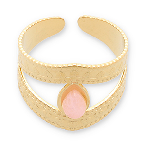 Anillos Acero Inox con piedra natural Dorado-rosa claro
