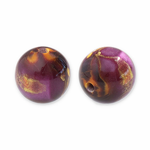 Abalorios de resina con glitter 12mm P&uacute;rpura-dorado
