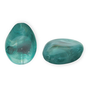 Abalorios acr&iacute;licos gota Verde teal-blanco