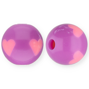 Abalorios acr&iacute;licos 12 mm con coraz&oacute;n P&uacute;rpura-rosado