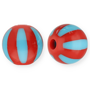 Abalorios acr&iacute;licos 12 mm con rayas Rojo-azul claro