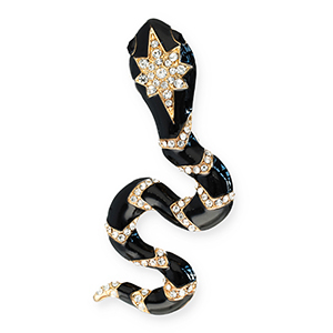 Broches llamativos con anilla serpiente Dorado-negro-transparente