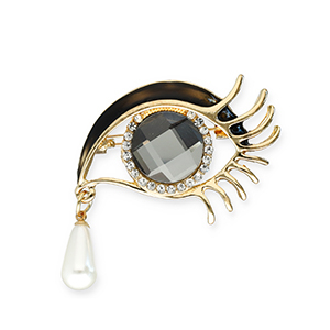 Broches llamativos con anilla ojo con l&aacute;grima Dorado-negro-blanco-transparente