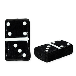 Abalorios de vidrio piedra de domin&oacute; Negro-blanco