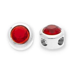 Abalorios Acero Inox disco con strass Plateado-rojo