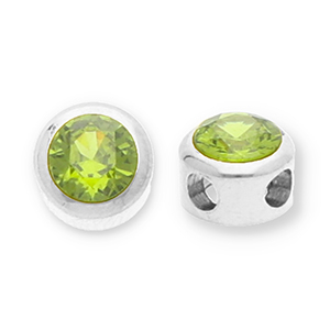 Abalorios Acero Inox disco con strass Plateado-verde olivia