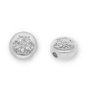 Abalorios met&aacute;licos DQ redondos con copo de nieve Plateado vieja-glitter plateado (sin n&iacute;quel)