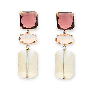 Pendientes de Cristal cuadrado-&oacute;valo-rect&aacute;ngulo Burdeos-rosa-beige arena