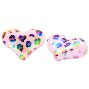 Abalorios acr&iacute;licos coraz&oacute;n con estampado leopardo Rosa claro-marr&oacute;n-negro-cubierta AB