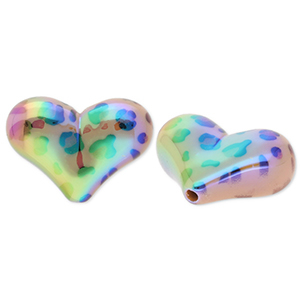 Abalorios acr&iacute;licos coraz&oacute;n con estampado leopardo Beige-marr&oacute;n-negro-cubierta AB