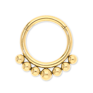 Piercing oreja Acero Inox clicker anillo con bolas Dorado