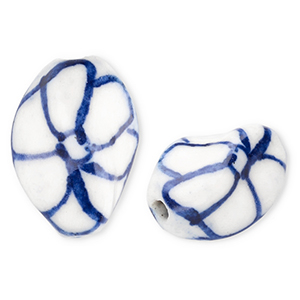 Abalorios de cer&aacute;mica espiral con flor Blancuzco-azul Delfts