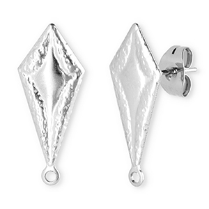 Fornituras acero inox pendientes rombo con anilla Plateado