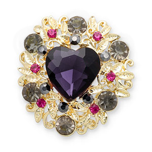 Broches coraz&oacute;n Dorado-p&uacute;rpura-verde-rosa oscuro