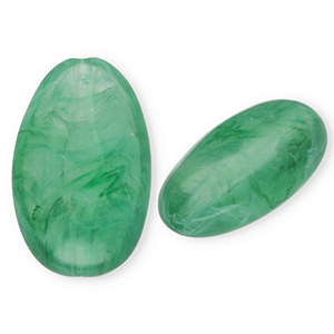 Abalorios acr&iacute;licos ovalado largo Verde oscuro-m&aacute;rmol