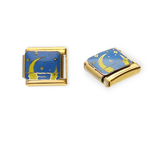 Acero Inox link-eslab&oacute;n para pulsera italiana con dijes Acero Inox luna y estrellas Dorado-azul-amarillo
