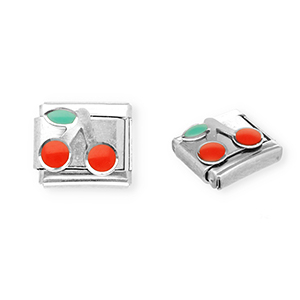 Acero Inox link-eslab&oacute;n para pulsera italiana con dijes Acero Inox cerezas Plateado-rojo-verde