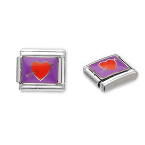 Acero Inox link-eslab&oacute;n para pulsera italiana con dijes Acero Inox coraz&oacute;n con flecha Plateado-p&uacute;rpura-rojo