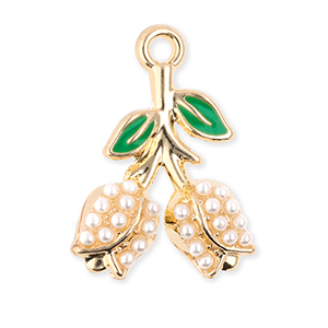 Colgantes met&aacute;licos tulipanes con perlas Dorado-verde-blanco